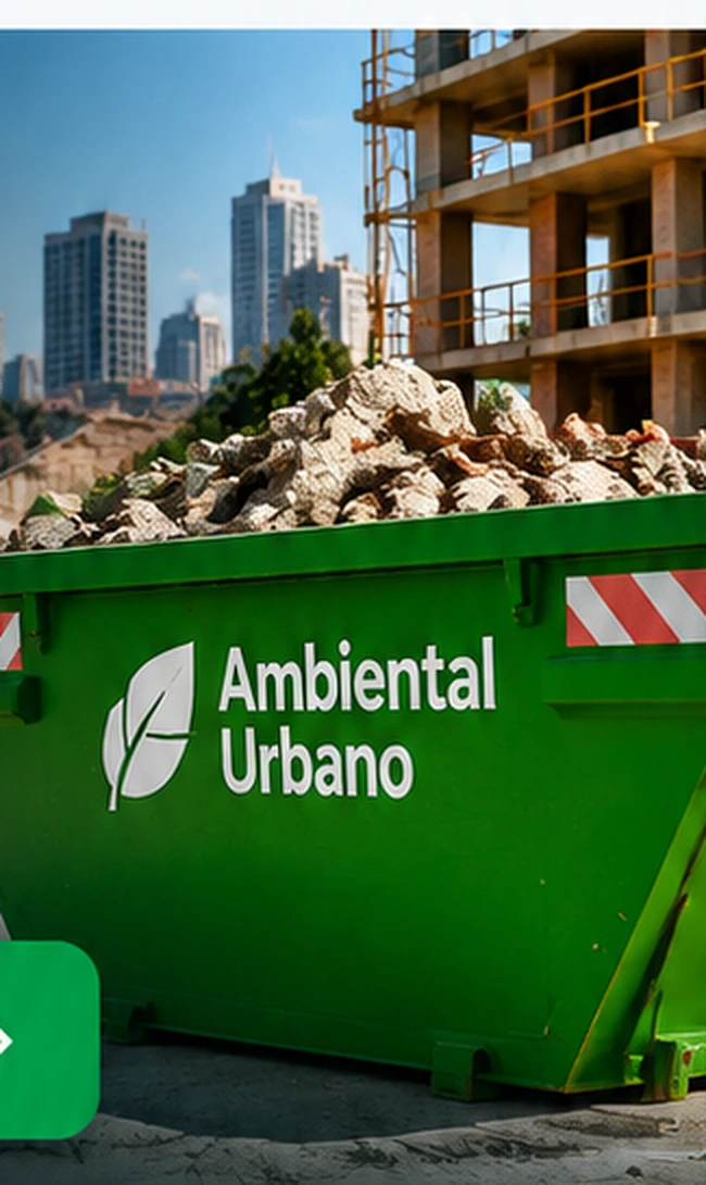 Caçamba verde da Ambiental Urbano em área de obra